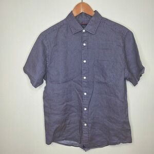UNTUCKit Cadalso Slim Fit 100% Linen Shirt Mens Medium Navy Orange Diamond 41117